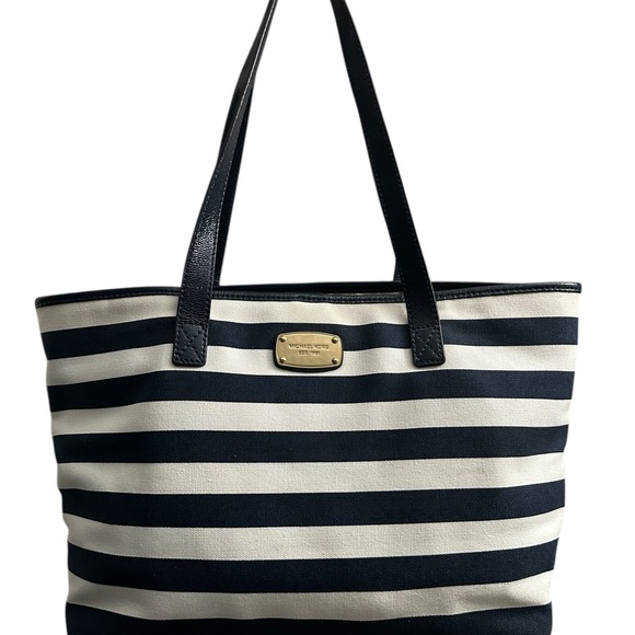 Michael Kors Blue and White Striped Tote Bag EUC - Picture 5 of 15